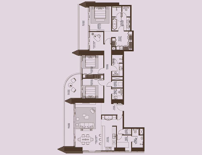 Atelis by Meraas 3 Bedroom Apartment Floor Plan