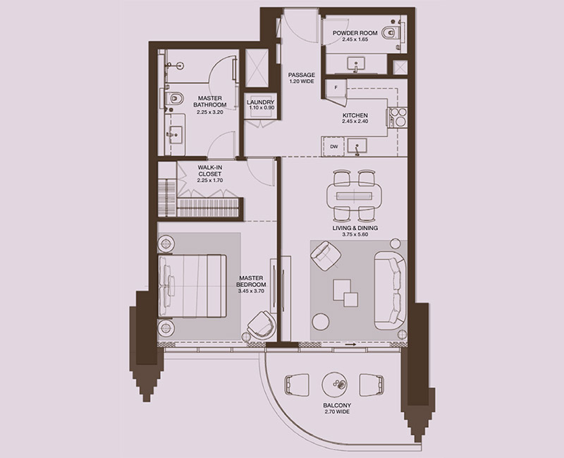 Atelis by Meraas 1 Bedroom Apartment Floor Plan